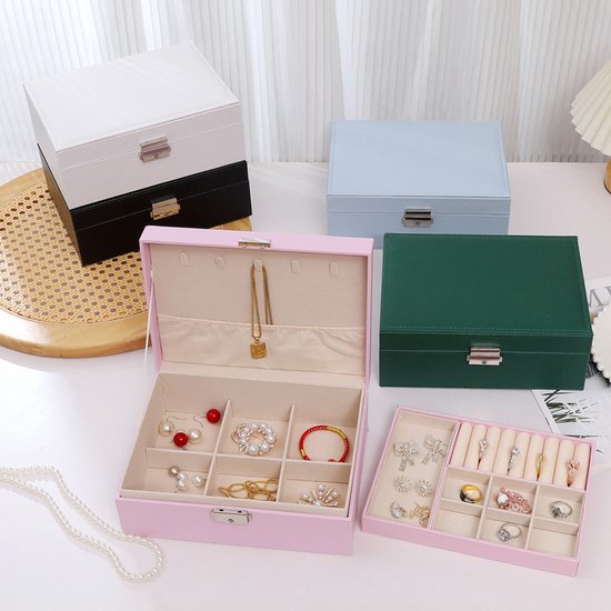 2-Tier Jewelry Box - With Removable Drawer & Lock - Large Storage Capacity For All Jewelry - Pink