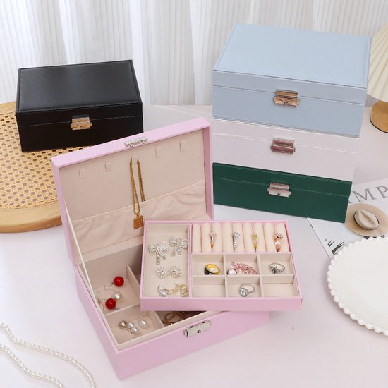 2-Tier Jewelry Box - With Removable Drawer & Lock - Large Storage Capacity for All Jewelry - Green