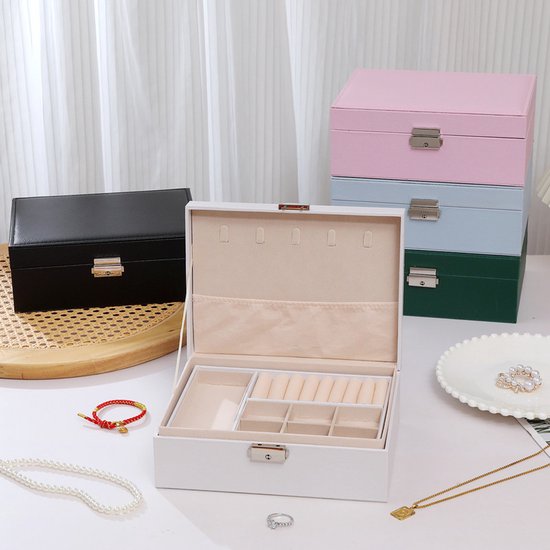 2-Tier Jewelry Box - With Removable Drawer & Lock - Large Storage Capacity for All Jewelry - Green