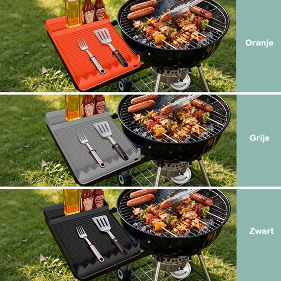 Silicone BBQ Grill Mat - 8-Slot Mat with Drip Tray - Heat-Resistant and Dishwasher-Safe - 40x27 cm - Gray
