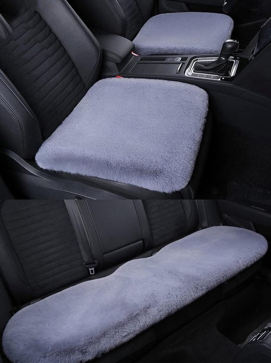 Plush Car Seat Cover - Soft, Warm and Fluffy Faux Rabbit Fur Seat Covers - Front and Back Seat Protectors - Non-Slip Mat - Universal (White, 3-Pack)