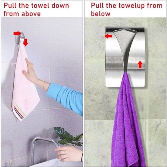 Self-adhesive towel holder - Stainless steel dishcloth holder - Metal wall-mounted dishcloth holder - Silver towel hook - Dishcloth hook 3-pack
