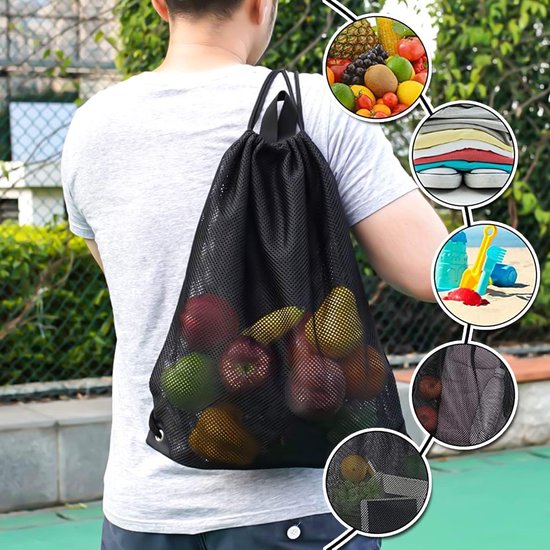 Black Sports Bag - 40*45cm - Mesh - Drawstring - Suitable for fitness, sports, swimming, diving, travel, yoga, dancing, camping, hiking
