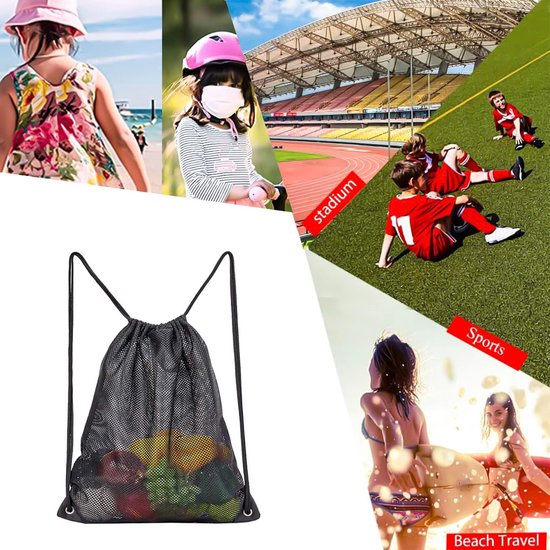 Black Sports Bag - 40*45cm - Mesh - Drawstring - Suitable for fitness, sports, swimming, diving, travel, yoga, dancing, camping, hiking