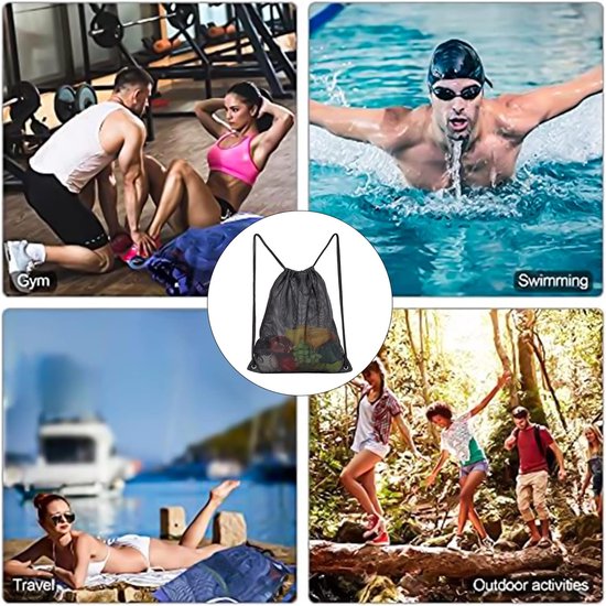 Black Sports Bag - 40*45cm - Mesh - Drawstring - Suitable for fitness, sports, swimming, diving, travel, yoga, dancing, camping, hiking