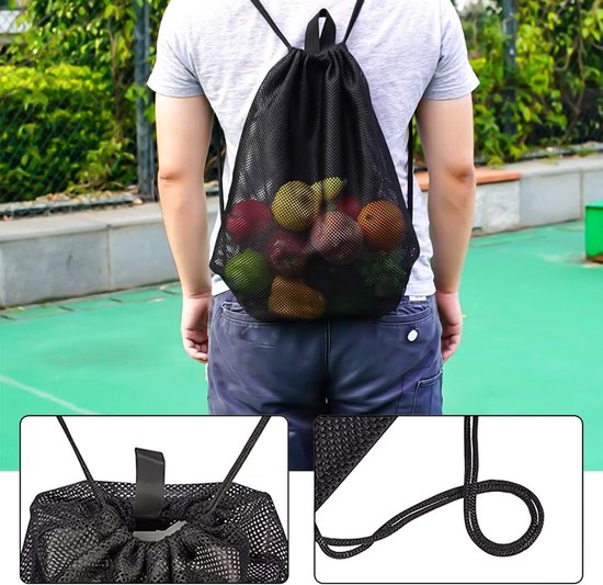 Black Sports Bag - 40*45cm - Mesh - Drawstring - Suitable for fitness, sports, swimming, diving, travel, yoga, dancing, camping, hiking