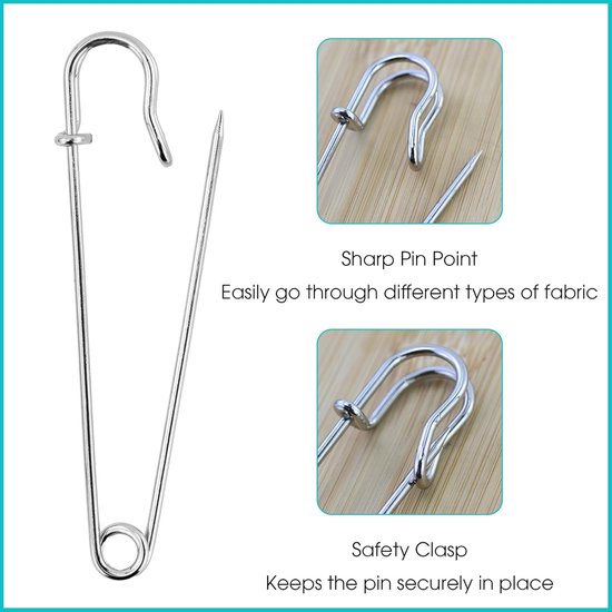 20 Safety Pins - Large Safety Pin Length - Heavy Safety Pins for Blankets, Kilts, Knitting, Crafts (63mm & 100mm)