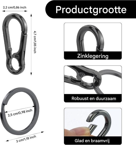 Set of 4 Carabiner Keychains - Small Metal Carabiners - Detachable - Suitable for Car Keys - Carabiner Keychains for Backpacking, Camping and Travel - Keychain Hook