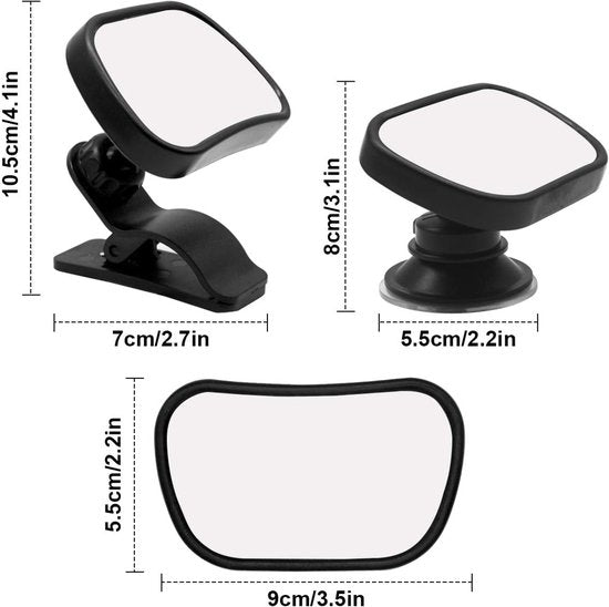 Car rearview mirror - 1 mirror with 2 brackets - Backseat baby car rearview mirror - Child rearview mirror - Child safety mirror - Adjustable car rearview mirror - 360° rotatable