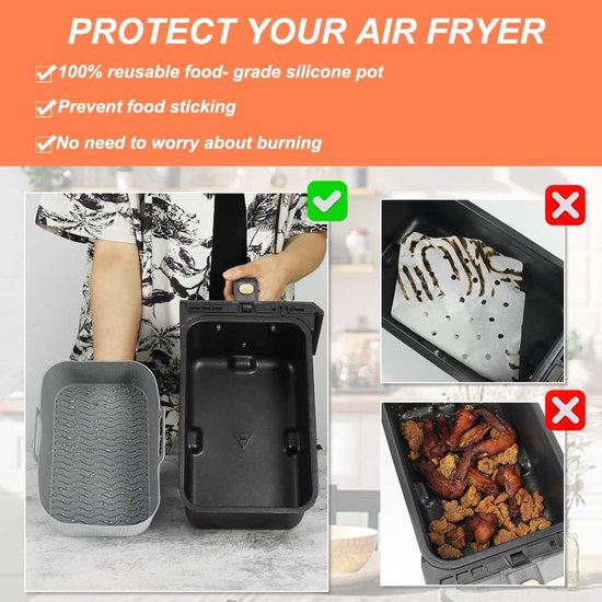 Two-piece air fryer accessory mat - silicone air fryer mat - gray - 19.5*16.5 cm