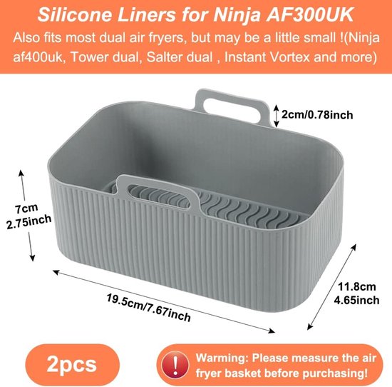 Two-piece air fryer accessory mat - silicone air fryer mat - gray - 19.5*16.5 cm