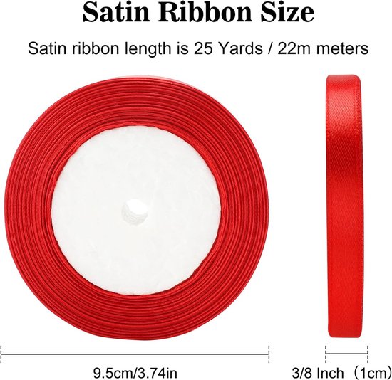 Gift Wrap - 22m Long Red Satin Ribbon - 10mm Wide - Suitable for Gift Wrapping, Valentine's Day Decorations, Heavy Fabrics - Handmade and Wedding Decorations