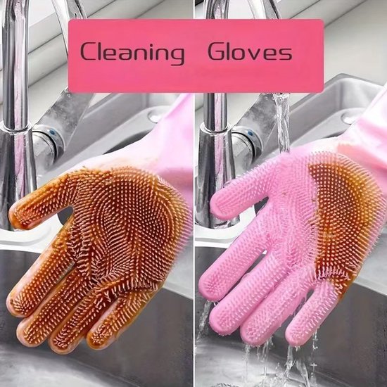Dishwashing gloves - silicone gloves - gloves - dishwashing - kitchen gloves - rubber dishwashing gloves - dishwashing gloves - frost-resistant gloves - pink