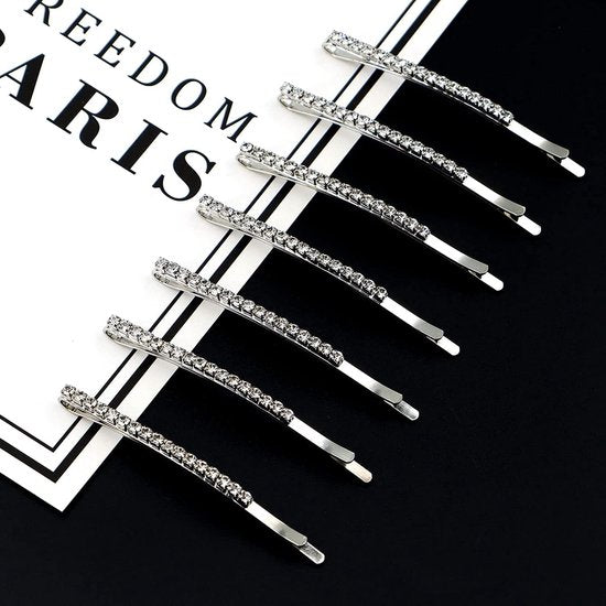 Sparkling Silver Hair Clips with Rhinestones (20 pcs) - Metal Hair Clips - Decorative - Hair Accessories for Women, Girls & Ballerinas - Party & Daily Hair Accessories