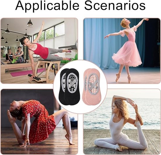 Yoga socks (2 pairs) - Non-slip socks - Women's non-slip yoga socks - Sizes 35-41 - Women's Pilates socks, non-slip - Fitness non-slip - Suitable for Pilates, Dance, Fitness