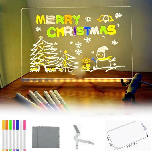 LED Drawing Board - Colored Message Board - Erasable and Portable Luminous Drawing Board - Includes Pen and Stand - Reusable - Suitable for Children, Schools, Bars, etc. - Size: 30x20cm - Christmas Gift - Birthday Gift