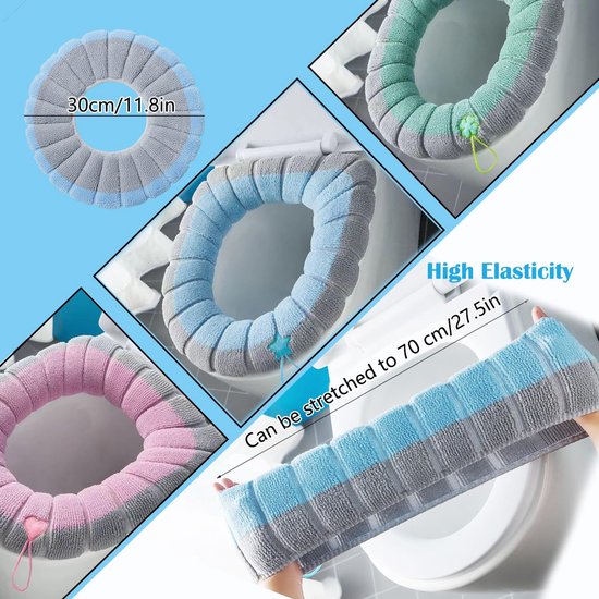 Toilet Seat Covers - 3-Pack - Soft Toilet Seat Covers - Soft and Comfortable Winter Toilet Seat Covers - With Hanging Ring - Reusable Toilet Seat Covers - Universal Toilet Seat Covers - Easy to Install - Pink - Green - Blue