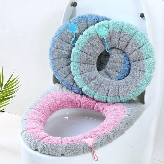 Toilet Seat Covers - 3-Pack - Soft Toilet Seat Covers - Soft and Comfortable Winter Toilet Seat Covers - With Hanging Ring - Reusable Toilet Seat Covers - Universal Toilet Seat Covers - Easy to Install - Pink - Green - Blue