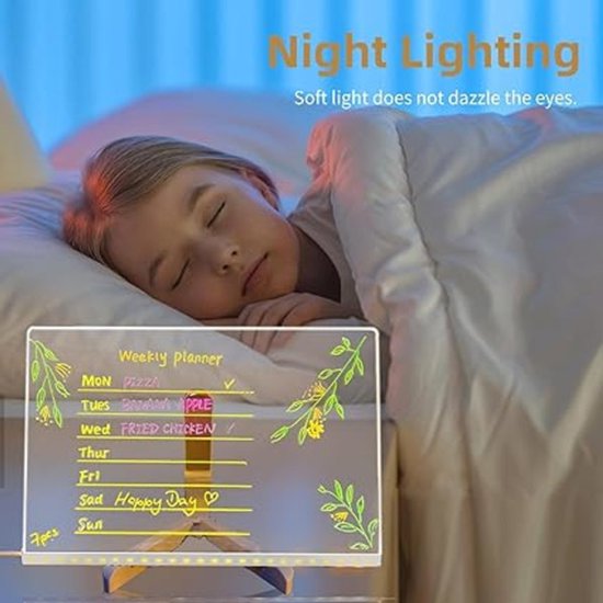 Drawing board - Colored LED whiteboard - Illuminated acrylic whiteboard - Illuminated memo board stand - Glass panel with LED lights and 7 pens - For school and home use respectively - 30x20cm