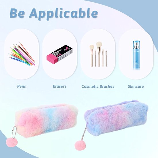 Pencil Cases - 3-Piece - Storage Bags - Fluffy Fleece Pencil Cases - Rainbow Gradient Design - Suitable for girls aged 3 to 12 - Ideal gift for birthdays, graduations and Christmas