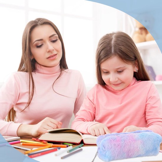 Pencil Cases - 3-Piece - Storage Bags - Fluffy Fleece Pencil Cases - Rainbow Gradient Design - Suitable for girls aged 3 to 12 - Ideal gift for birthdays, graduations and Christmas