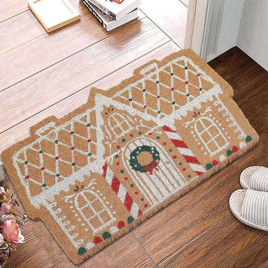 Doormat - Christmas doormat - Non-slip mat - Decorative non-slip mat in the shape of a gingerbread house - Decoration - Festive entrance decoration - doormat - Suitable for festive outdoor and indoor porches, entrances, kitchens, and living rooms (S: 40cm