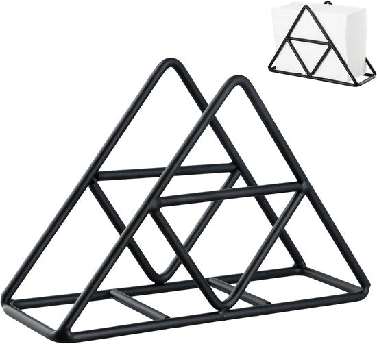 Tissue holder - Stainless steel napkin holder - Metal napkin holder - Triangular napkin holder - Tissue holder - Napkin holder for countertop/dining table/picnic table (black)
