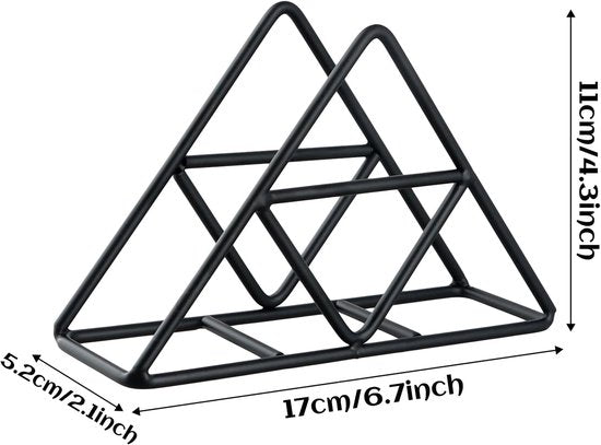 Tissue holder - Stainless steel napkin holder - Metal napkin holder - Triangular napkin holder - Tissue holder - Napkin holder for countertop/dining table/picnic table (black)