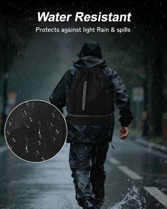 Drawstring Backpack - Waterproof Sports Bag - Lightweight Sports Backpack - With Shoe Compartment - Unisex - Suitable for Basketball, Football, Swimming and Travel - White