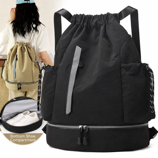 Drawstring Backpack - Waterproof Sports Bag - Lightweight Sports Backpack - With Shoe Compartment - Unisex - Suitable for Basketball, Football, Swimming and Travel - Purple