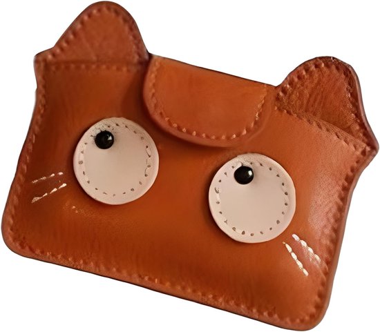 Women's wallet - Solid color - Cat design - A gift for young women and ladies (Brown)