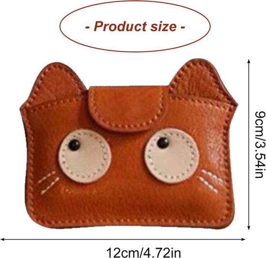 Women's wallet - Solid color - Cat design - A gift for young women and ladies (Brown)