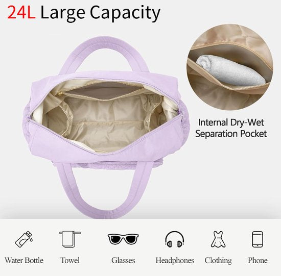 Sports Bag - Waterproof Travel Bag - 24 Liter Carry Bag - Zippered - Lightweight & Durable - Suitable for Gym, Training & Travel（Purple）