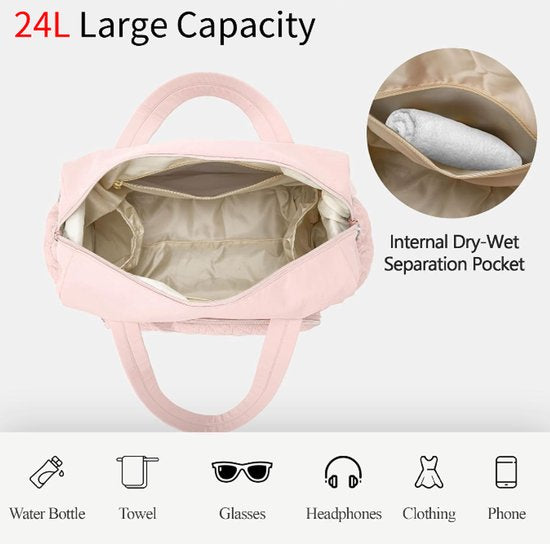 Sports Bag - Waterproof Travel Bag - 24 Liter Carry Bag - Zippered - Lightweight and Durable - Suitable for Gym, Training and Travel（Pink）