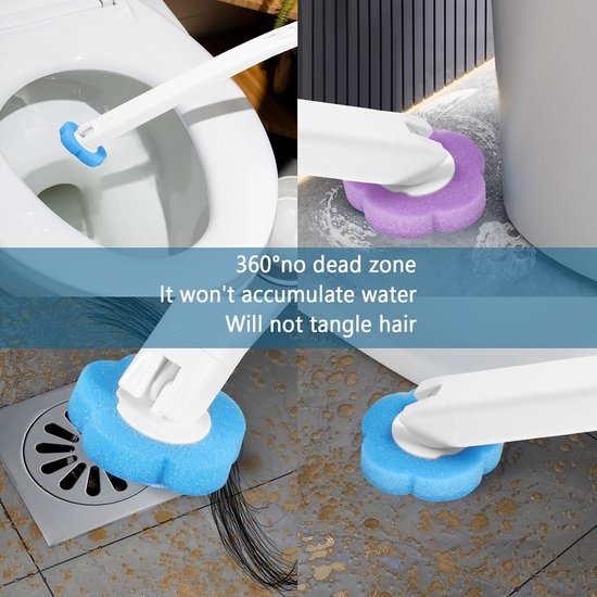 Toilet Brush Set with 24 Replaceable Heads - 360° Cleaning & Pre-assembled Cleaning Solution - Includes Storage Station