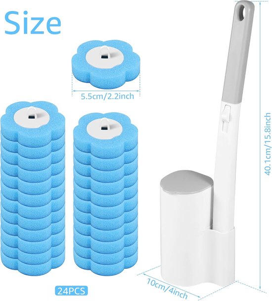 Toilet Brush Set with 24 Replaceable Heads - 360° Cleaning & Pre-assembled Cleaning Solution - Includes Storage Station