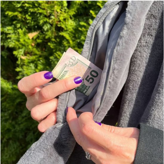 Scarf with Concealed Zipper Pocket - Secure Storage Pocket for Keys & Cards - Downy Soft & Warm - Gray