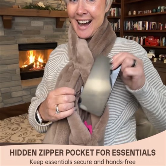 Scarf with Concealed Zipper Pocket - Secure Storage Pocket for Keys & Cards - Downy Soft & Warm - Black