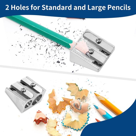 Pencil Sharpener - 3-Piece - Double Hole Pencil Sharpener - Portable Manual Pencil Sharpener - Suitable for Children, Home, School and Office - Silver