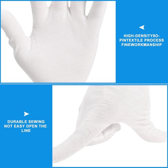 Gloves - 6 pairs - White cotton gloves - Suitable for dry hands - Can be worn while sleeping - High-quality cotton gloves - Unisex white gloves - Rounded finger gloves