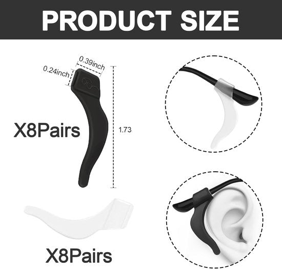 Earplugs for glasses - 32 pieces - Silicone earhooks - Behind-the-ear glasses clips - Non-slip, drop-resistant silicone earhooks for glasses, sunglasses and reading glasses