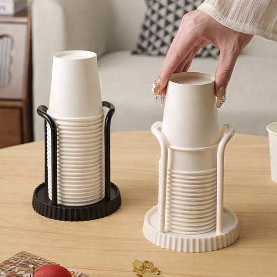 Disposable cup holder for paper cups - practical cup holder - paper cup dispenser for the desk - cup dispenser - Multifunctional paper cup holder - set of two (black, white)