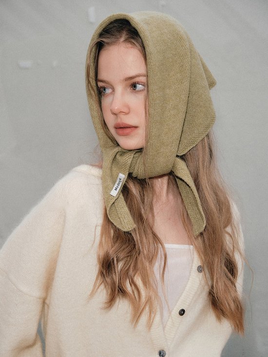Triangular Knitted Scarf - Soft Acrylic Fabric - As a Scarf, Shawl or Blanket - In Solid Colors - Khaki