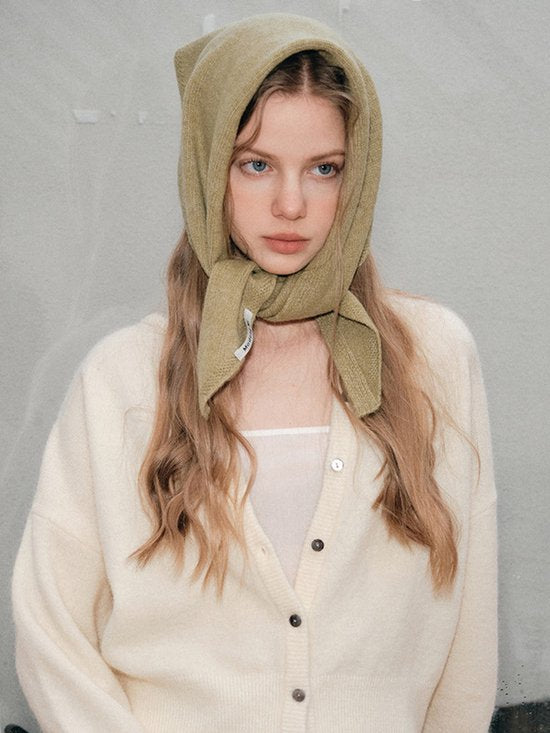 Triangular Knitted Scarf - Soft Acrylic Fabric - As a Scarf, Shawl or Blanket - In Solid Colors - Khaki
