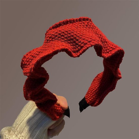 Headband - Set of Two - Retro Style with Ruffles - Elegant and Stylish Headband for Women - Suitable for Parties, Daily Wear and Special Occasions (Red + Black)