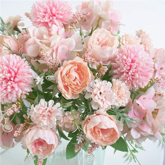Artificial Flowers - Plastic Flower Arrangements - Valentine's Day Decorations - Sustainable Home Decor for Weddings, Living Rooms and Dining Tables (Pink)