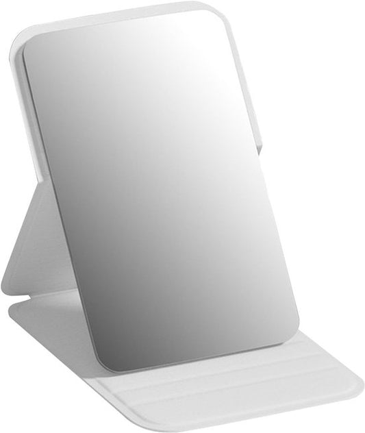 Frameless High Definition Makeup Mirror - Foldable Travel Mirror - Portable Makeup Mirror with Soft PU Leather Cover - Suitable for Bedroom, Bathroom & Travel（White）
