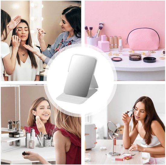 Frameless High Definition Makeup Mirror - Foldable Travel Mirror - Portable Makeup Mirror with Soft PU Leather Cover - Suitable for Bedroom, Bathroom & Travel（White）