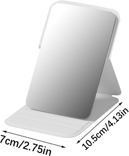 Frameless High Definition Makeup Mirror - Foldable Travel Mirror - Portable Makeup Mirror with Soft PU Leather Cover - Suitable for Bedroom, Bathroom & Travel（White）