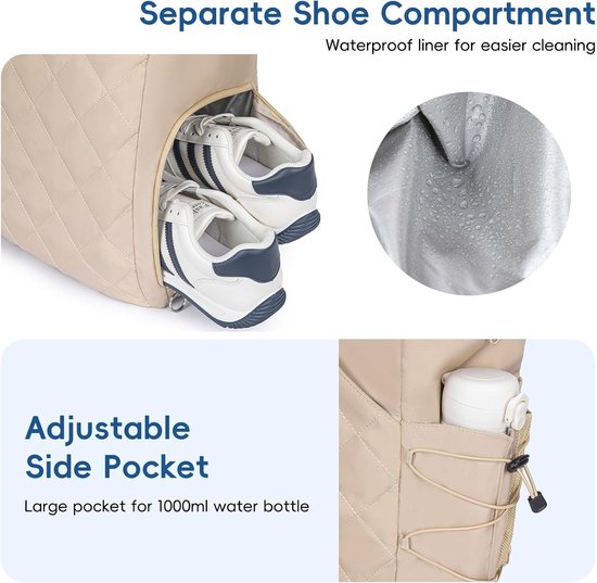 Tennis Bag – Extra Large Sports Bag with Shoe Compartment – Suitable for 2-4 Rackets – Waterproof and Lightweight – Unisex（Beige）